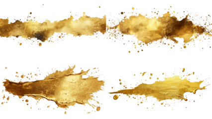Gold Splatter Paint Collection: Four dynamic splatter paint strokes in a shimmering gold hue. Use them to create intricate backgrounds, add a luxurious touch to your designs.