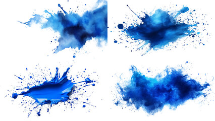 Obraz premium Abstract Blue Watercolor Splatters: An artistic collection of four isolated watercolor splatters, each with a unique shape and intensity of blue, adding a touch of vibrant energy to any design. 
