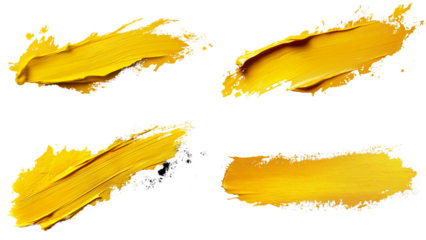 Golden Acrylic Paint Strokes: A collection of four bold and expressive acrylic paint strokes in vibrant golden yellow, offering a textural and dynamic visual element for design projects.