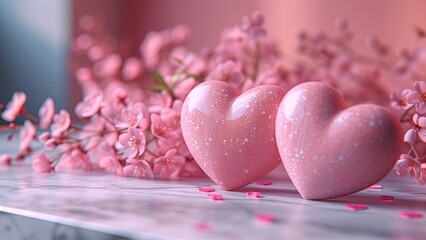 Fototapeta premium Wallpaper with romantic theme. Background for Valentine's Day greeting card with romantic theme. Minimalistic background. Valentine's Day background. Generated AI.