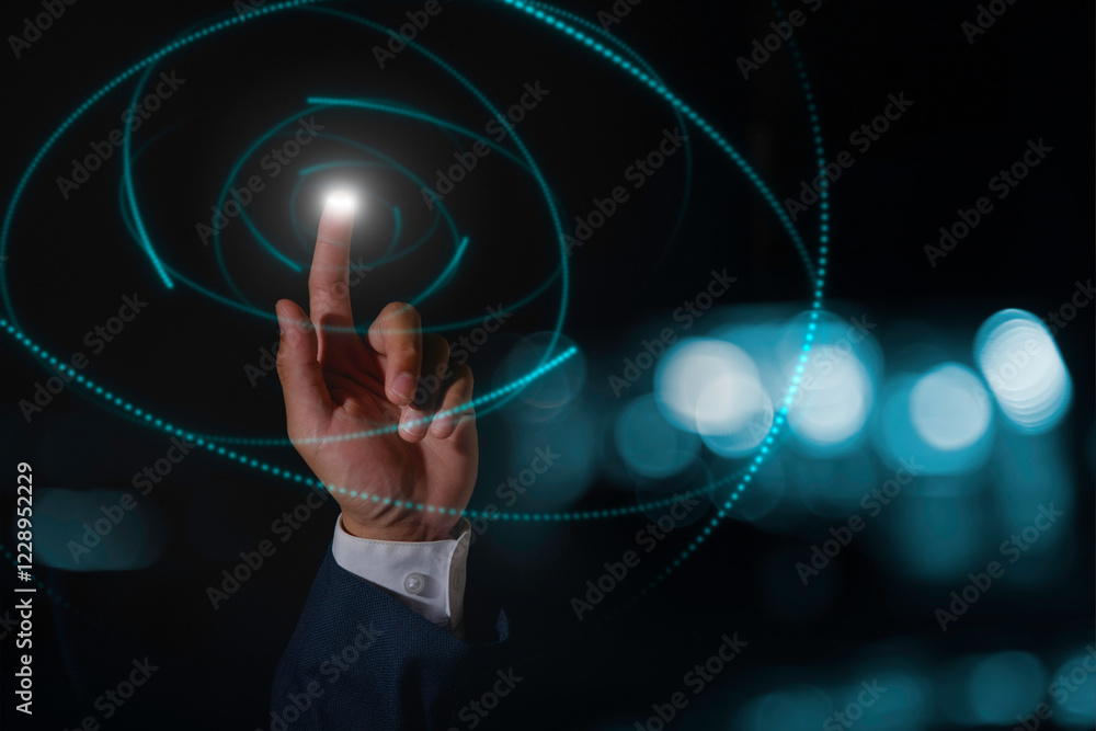 Aufkleber data digital transformation hand touching the universe, a conceptual shift in digital transformation