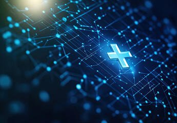 Obraz premium Futuristic Medical Technology with ECG and Digital Cross