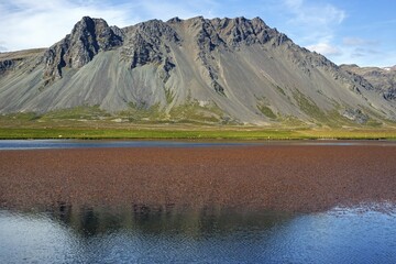 Lakeland with volcanic mountain, peninsula Snæfellsnes, Snaefellsnes, West Iceland, Iceland, Europe