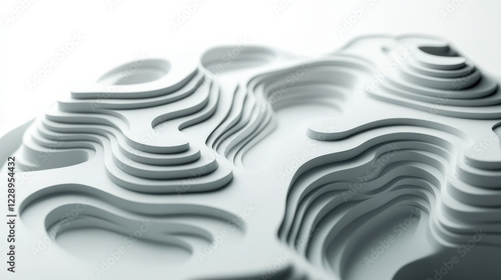 Aufkleber abstract white landscape with layered curves and contours, emphasizing texture and depth