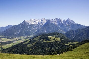 View from the Buchensteinwand to the Loferer Steinberge, Alps, Tyrol, Austria, Europe