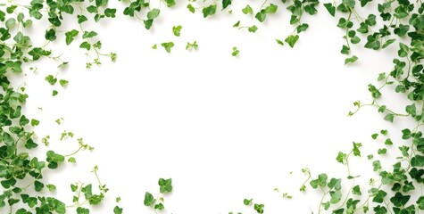 Green leaves frame on white background.