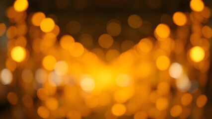 Obraz premium Blurred view of golden lights on light background, space for text. Bokeh effect. Generative AI