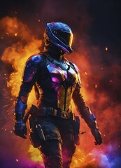 Fototapeta premium Beautiful young woman with colorfull hair in colorful smoke. ai generative, AI generated