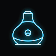 Blue glowing neon sign depicting a traditional jug, commonly used for wine or water, set against a black background