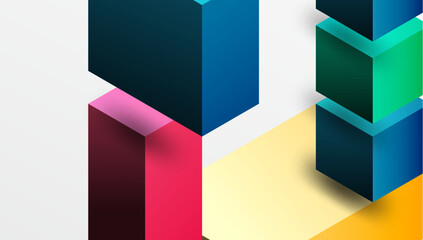 Sleek abstract design featuring isometric 3D blocks in a clean, modern composition. Perfect for tech-inspired themes, with vibrant colors and geometric precision