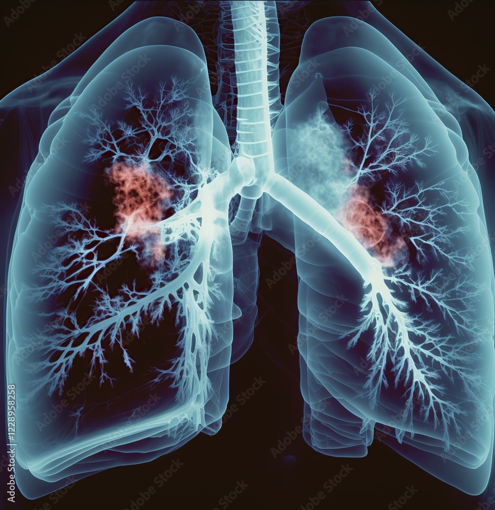 Poster schematic representation of the x-ray image of the lung with bronchi and bronchioles and expression 