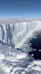 Majestic Antarctic Ice Cliff: A Breathtaking View of Glacial Ice and Ocean.