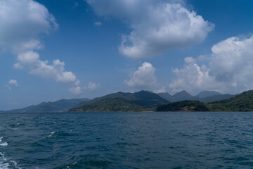 Tropical seas and ocean islands with tropical plants and trees