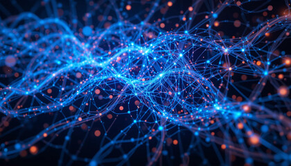 Abstract blue background, abstract technology background of high speed global data transfer, ultra fast broadband and connection, digital cyber tech motion