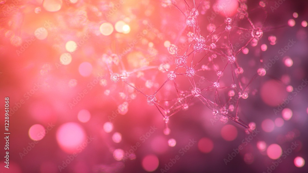 Poster abstract pink and orange bokeh background with interconnected nodes.