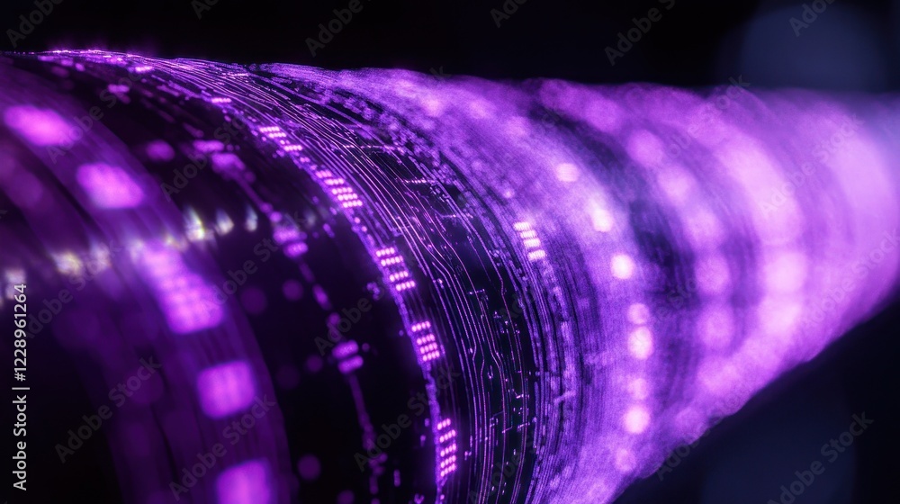 Poster abstract purple glowing tunnel with circuit board patterns.