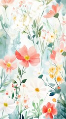 Watercolor Floral Painting: Delicate Cosmos and Soft Pastel Colors - Botanical Art Print