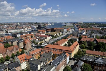 Fototapeta premium View from the tower of the Lutheran Church of the Redeemer, Church of Our Saviour, Copenhagen, historic centre and harbor, Copenhagen, Denmark, Europe