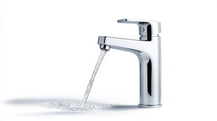 Stylish modern chrome faucet with water flowing gracefully, adding elegance to any contemporary bathroom or kitchen.