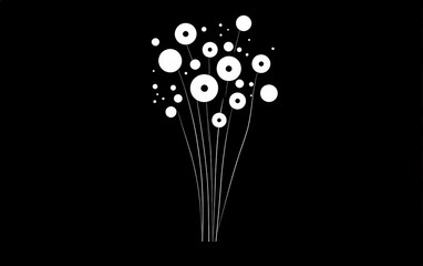 Abstract Black and White Floral Design with Circles and Lines