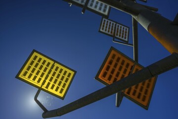 Solar cells, solar tree in Solar City residential area, Ulm, Baden-Württemberg, Germany, Europe