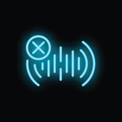 Bright blue neon icon of a wifi signal crossed out with an x, showing no internet connection