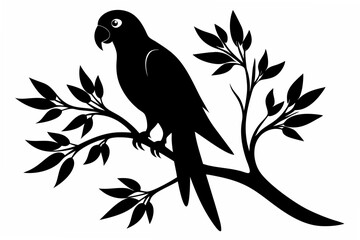parrot with tree  silhouette vector
