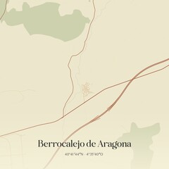 Retro Spanish map of Berrocalejo de Aragona, Castilla y Le�n. Vintage street map.
