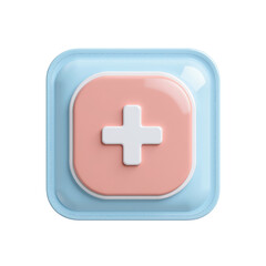 Fototapeta premium Glossy Blue Square with Peach Inset Featuring White Plus Symbol