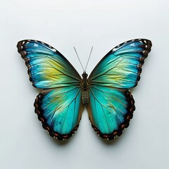 Fototapeta premium Vibrant multicolored tropical butterfly with spread wings on a white background insect beauty