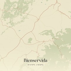 Obraz premium Retro Spanish map of Bienservida, Castilla-La Mancha. Vintage street map.