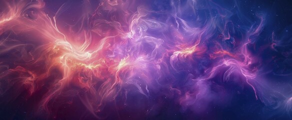 Colorful cosmic abstraction with cloud-like formations resembling a nebula in space, AI generated