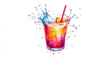 Vibrant Refreshing Cocktail with Citrus Splash in Clear Glass