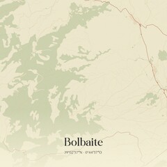 Retro Spanish map of Bolbaite, Comunidad Valenciana. Vintage street map.