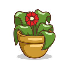 Home plant cartoon style. potted plant isolated on white