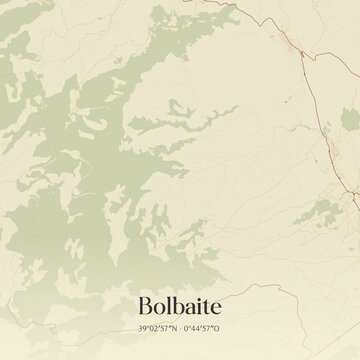 Retro Spanish map of Bolbaite, Comunidad Valenciana. Vintage street map.