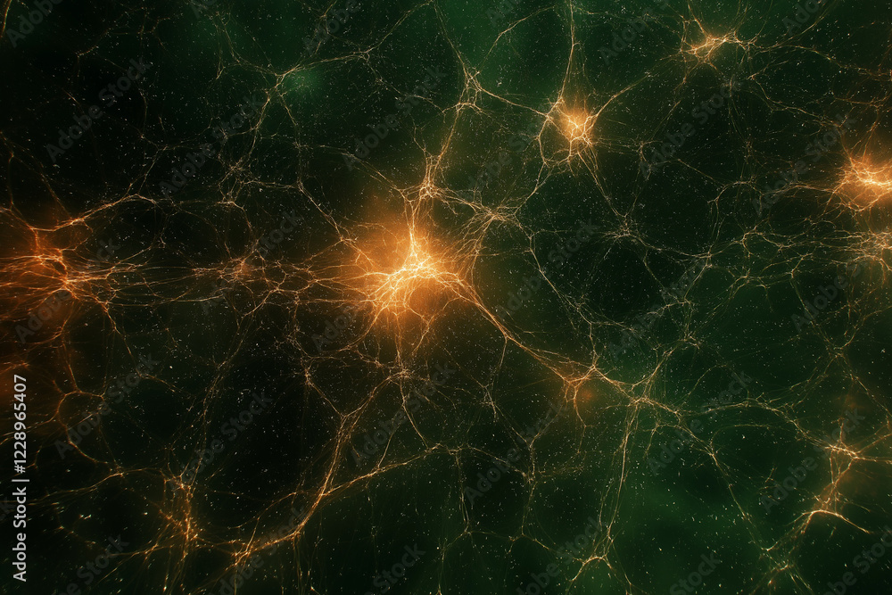 Poster abstract golden neural network digital art background texture web dark mesh glow green light lines