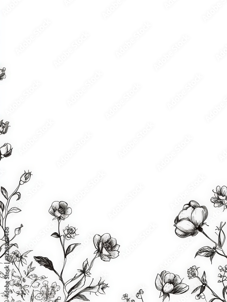 Poster elegant black and white floral pattern with empty space for text