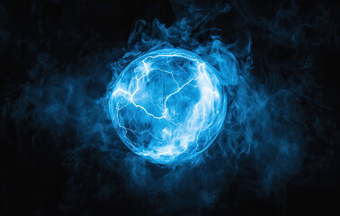 Glowing Soccer Ball Surrounded by Electric Blue Energy