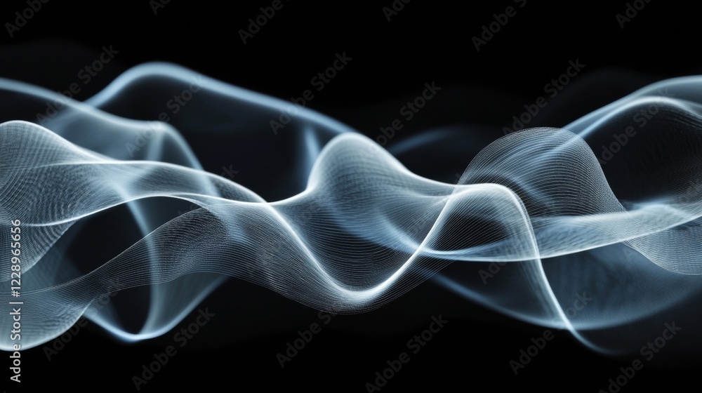 Poster This image features abstract light waves gracefully flowing against a dark background, creating a mesmerizing visual that embodies tranquility and elegance.