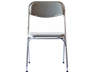 Grey folding chair with chrome frame.