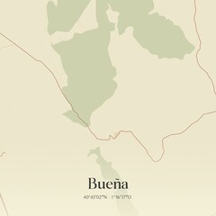 Retro Spanish map of Bue�a, Arag�n. Vintage street map.