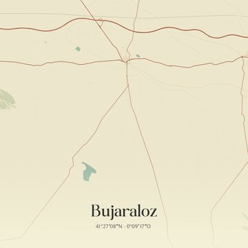Retro Spanish map of Bujaraloz, Arag�n. Vintage street map.
