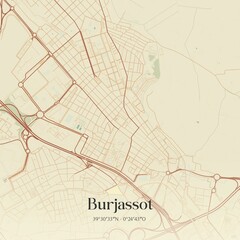 Retro Spanish map of Burjassot, Comunidad Valenciana. Vintage street map.