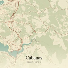 Fototapeta premium Retro Spanish map of Cabanas, Galicia. Vintage street map.