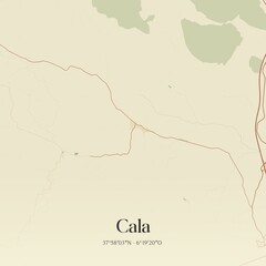 Retro Spanish map of Cala, Andaluc�a. Vintage street map.