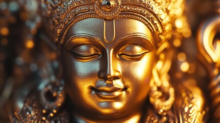 Obraz premium Bodhisattva Statue: A golden statue radiating peace and compassion.