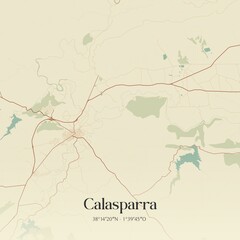 Fototapeta premium Retro Spanish map of Calasparra, Regi�n de Murcia. Vintage street map.