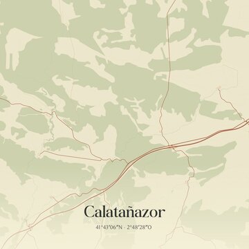 Retro Spanish map of Calata�azor, Castilla y Le�n. Vintage street map.