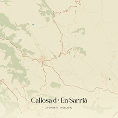 Retro Spanish map of Callosa d'En Sarri�, Comunidad Valenciana. Vintage street map.